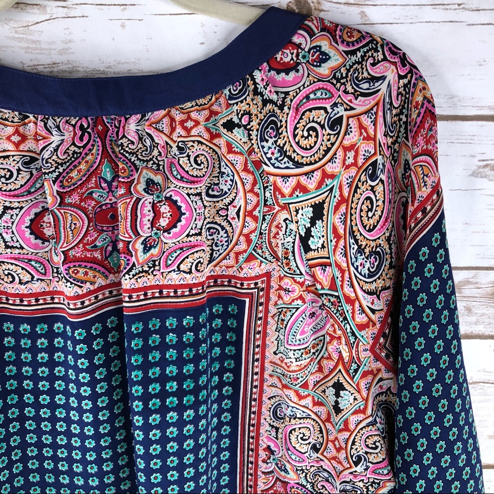 Tolani floral patchwork paisley silk boho top - Picture 6 of 8